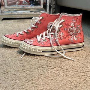 Converse All Star Chuck 70 Coral Punch Embroidered Floral Leather High Tops